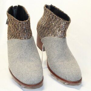 TOMS Size 7 Gray Felt and Metallic Boucle LEILA Back Zip Block Heel Ankle Boots